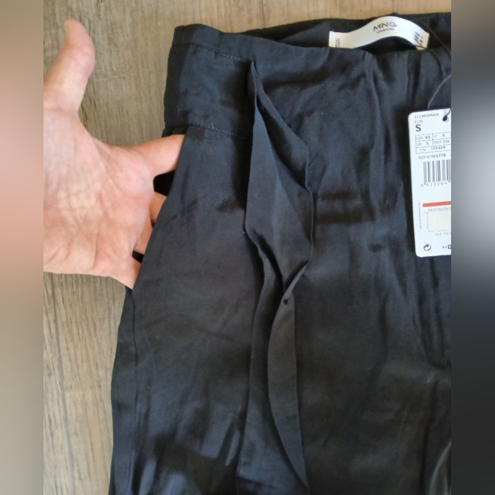 NWT Mango Women's Tie Waist Pants in Black, Size XS - Picture 7 of 11